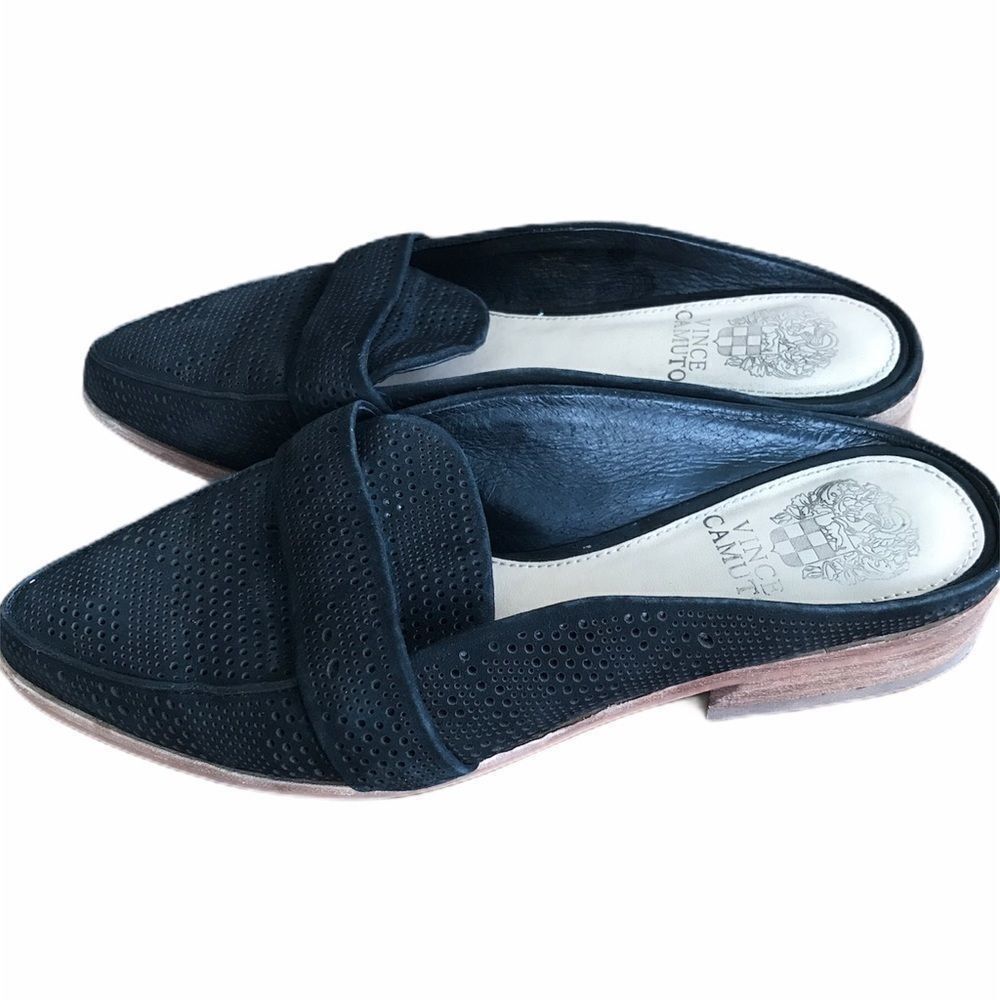 Vince Camuto Kalyans‎ Leather Flat Slip-On Pointed Toe Mules Black 6